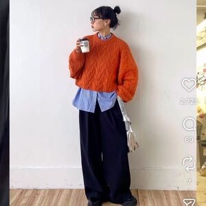Moon River Orange Diamond Knit Sweater